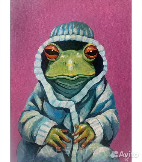 Картина лягушка в халате 30х40
