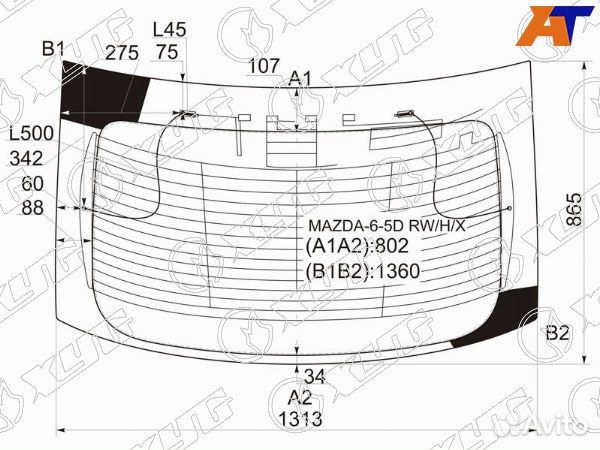 Стекло заднее mazda mazda6