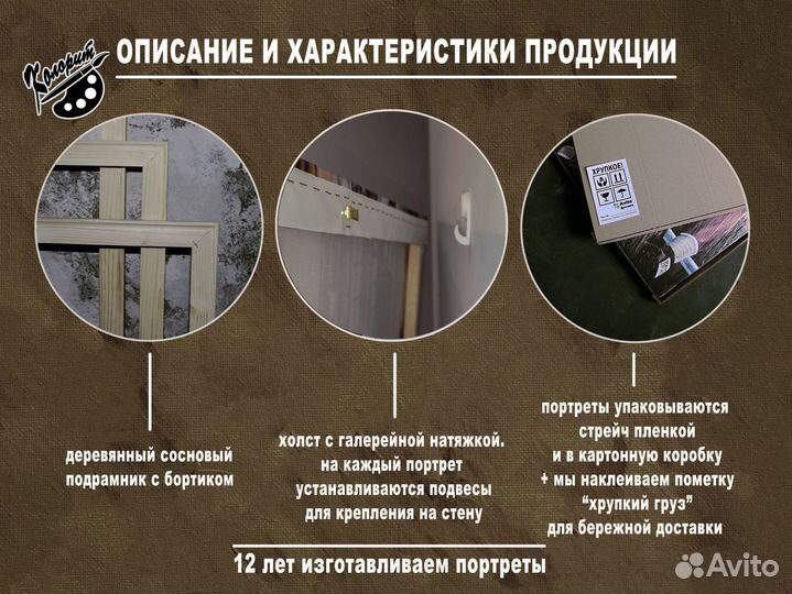 Портрет Сталина и Ленина на холсте 50х60см