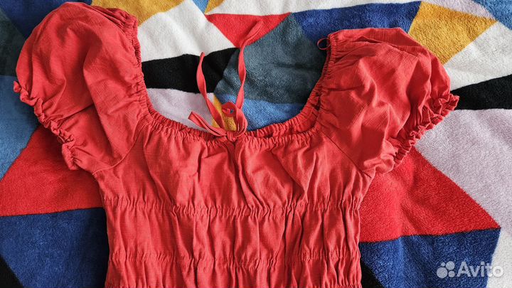 Сарафан женский красный, рукава фонарики