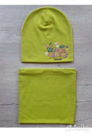 Шапка и снуд весна осень салатовая на 3-4 года