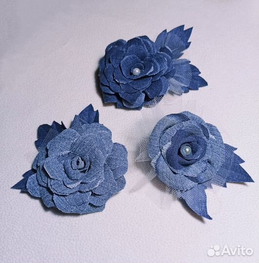 Брошь Джинсовая роза