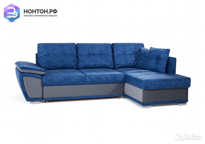Диван угловой дельфин Риттэр синий / серый