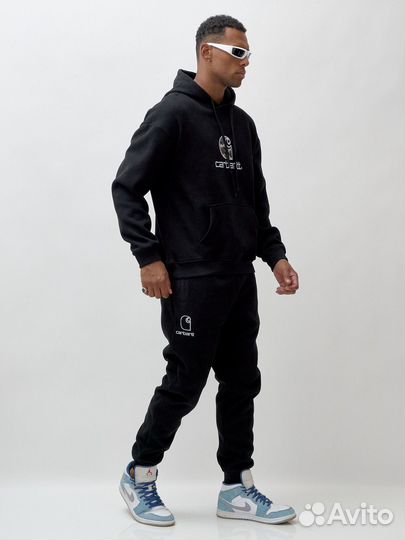 Спортивный костюм мужской демисезонный на флисе черного цвета 332Ch