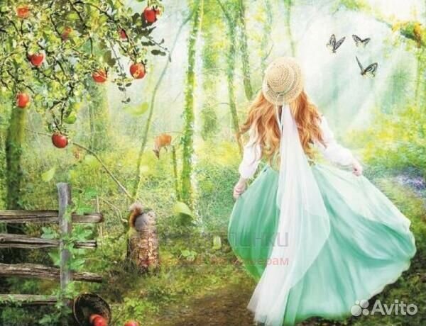 Алмазная мозаика 40x50 Рыжеволосая девушка в яблон