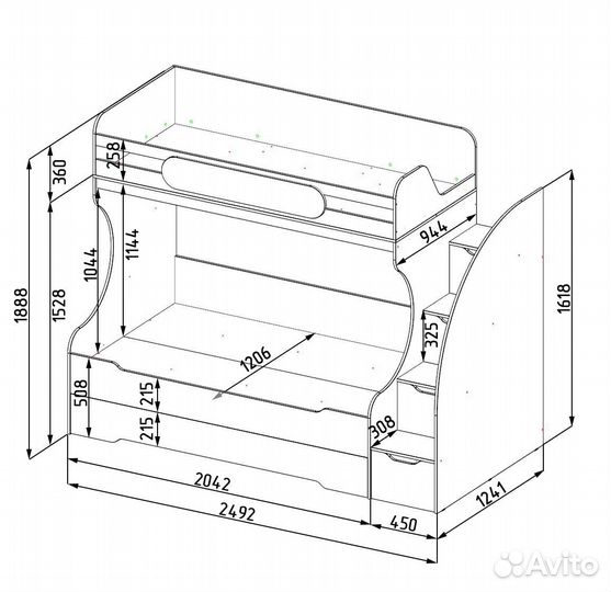 Двухъярусная кровать три спальных места