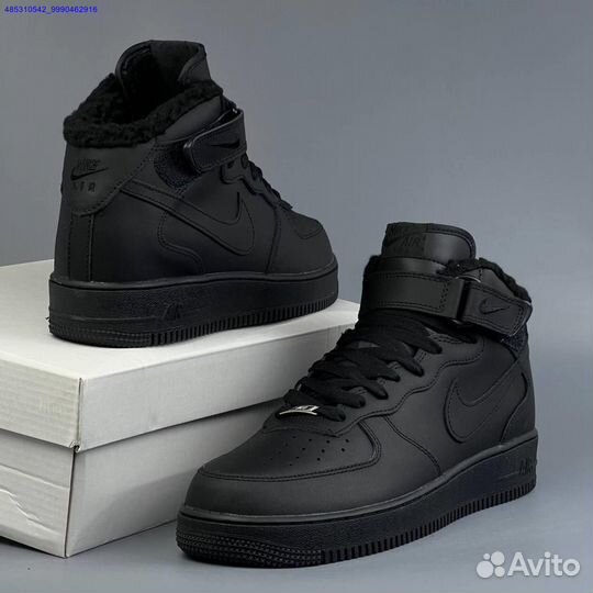 Nike Air Force 1 Black Зима с мехом (Арт.46492)
