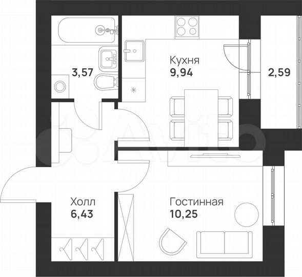 1-к. квартира, 32,8 м², 4/5 эт.