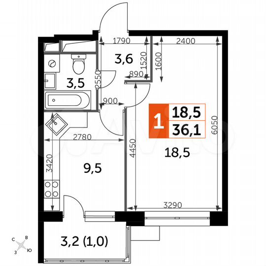 1-к. квартира, 36,1 м², 11/18 эт.