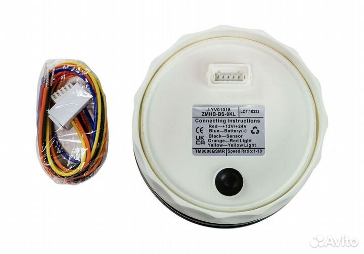 Тахометр 0-8000 об/мин со счетчиком моточасов делитель 1-10, черный циферблат, черный ободок, Marine