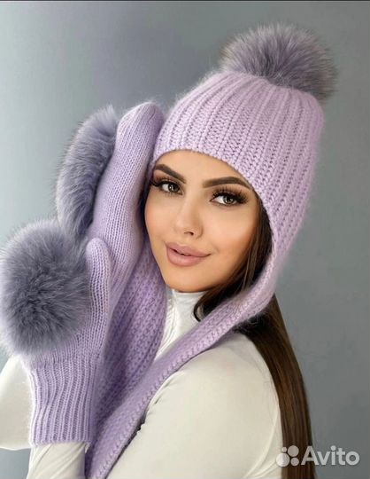 Шапка ушанка и варежки