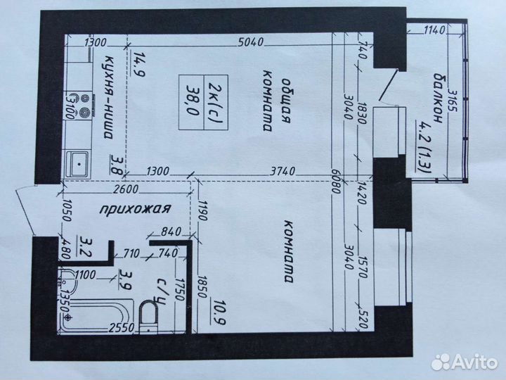 2-к. квартира, 38 м², 2/10 эт.