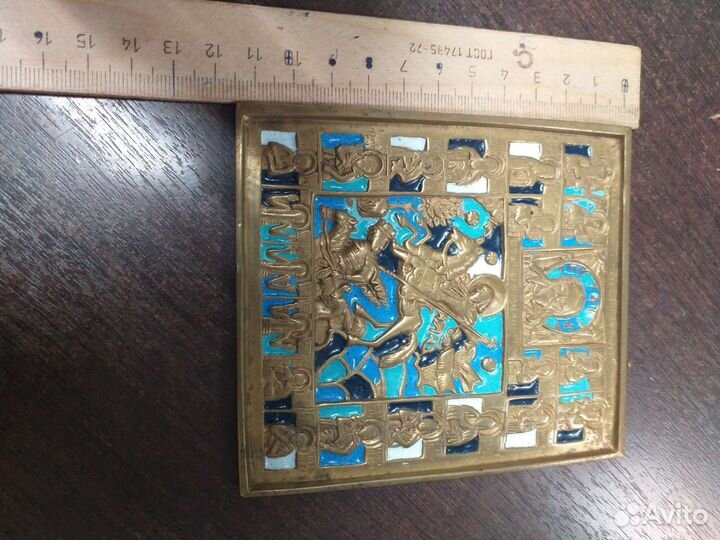 Икона меднолитая пластика Чудо Дмитрия Солунского