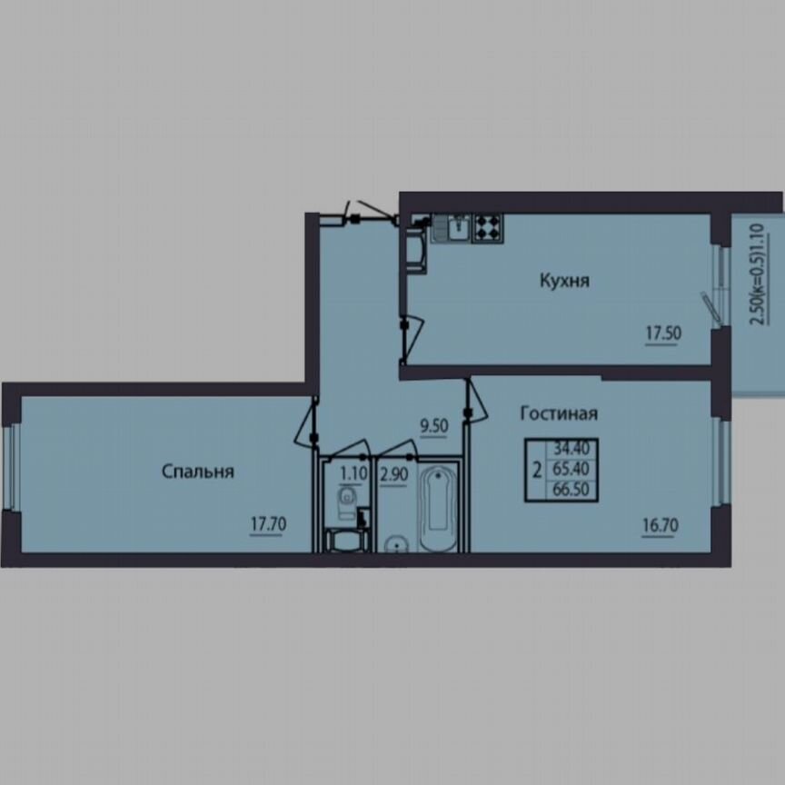 2-к. квартира, 66,5 м², 7/14 эт.