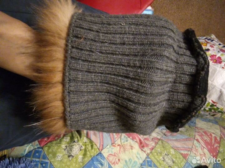 Шапка лисья рыжий, черный