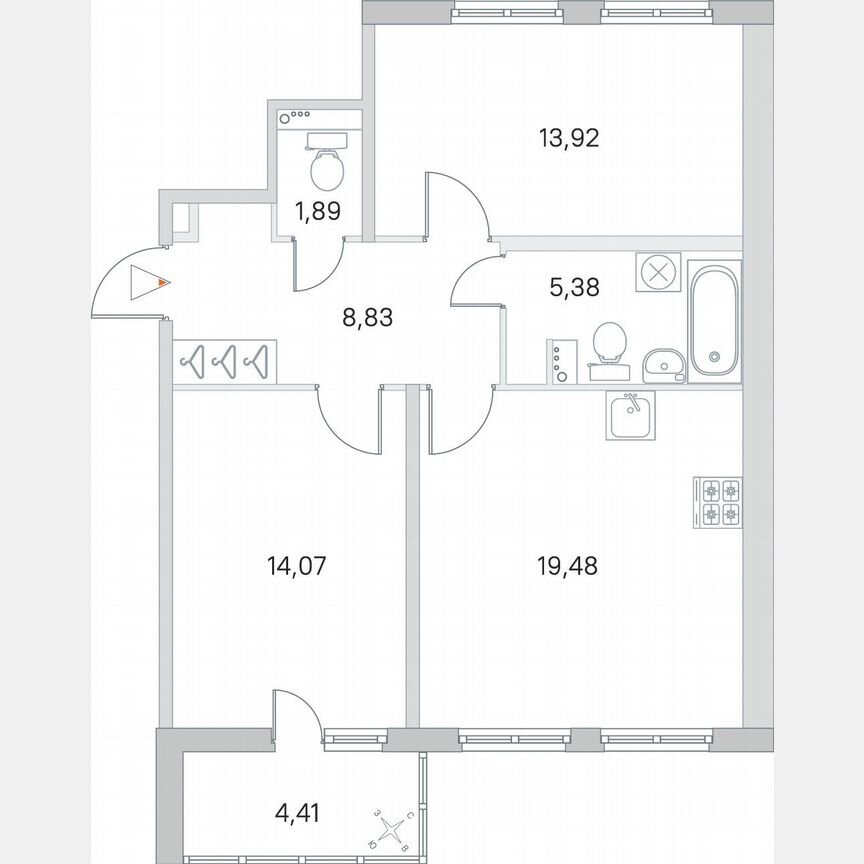 2-к. квартира, 65,8 м², 1/8 эт.