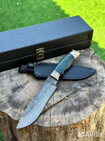 Нож из дамасской стали медведь