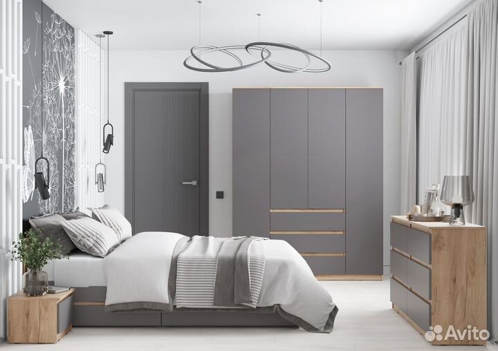 Шкаф с полками и ящиками Серый графит