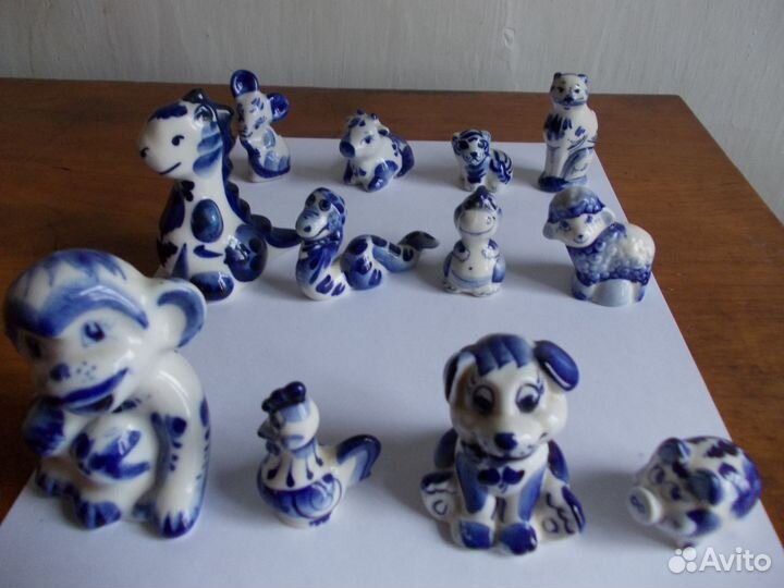 Статуэтки Гжель по Восточному календарю - 12 штук