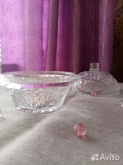 Сахарница хрустальная с крышкой СССР