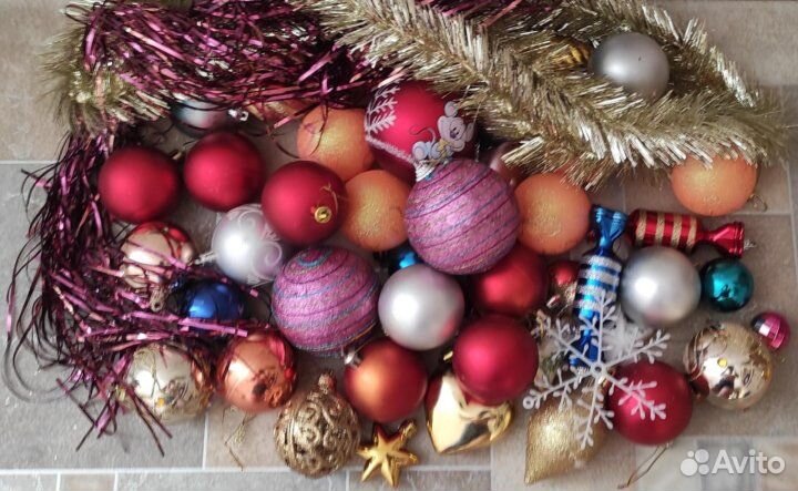 Сборный лот ёлочных игрушек 50 шт + мишура