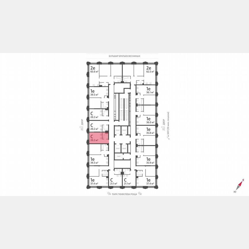 Квартира-студия, 20,2 м², 33/43 эт.