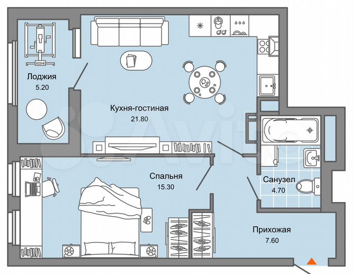 1-к. квартира, 52 м², 4/15 эт.