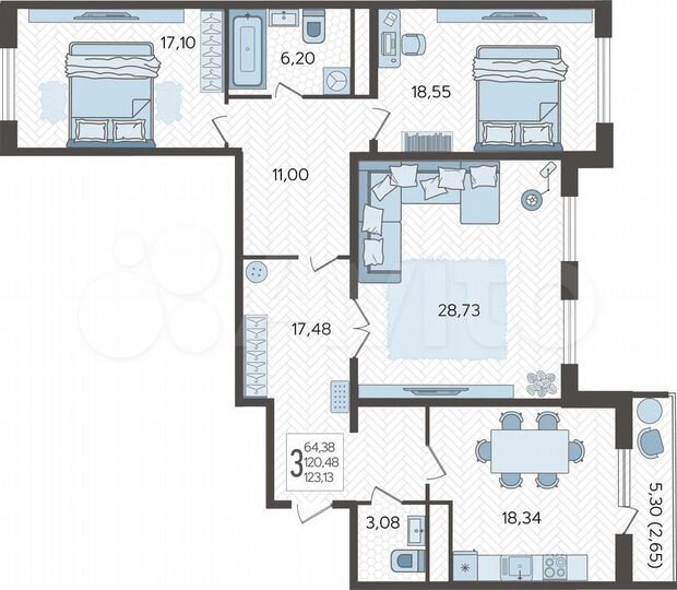 4-к. квартира, 123,1 м², 20/22 эт.