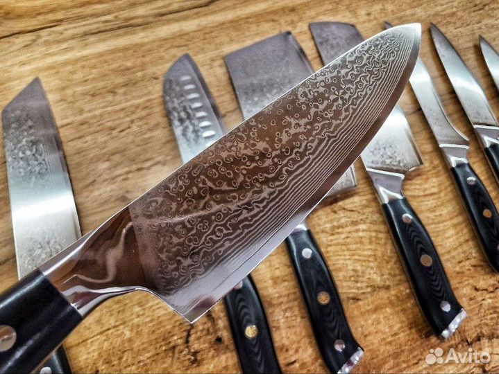 Набор кухонных дамасских ножей 8 штук