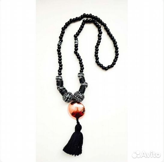 Бусы этнические с медным подвесом и кистями. Бохо