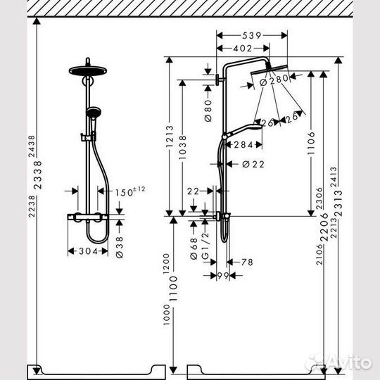 Душевая система Hansgrohe Croma Select S 280 1jet