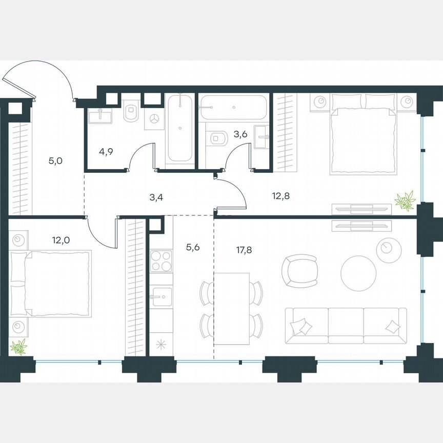 3-к. квартира, 65,1 м², 2/13 эт.
