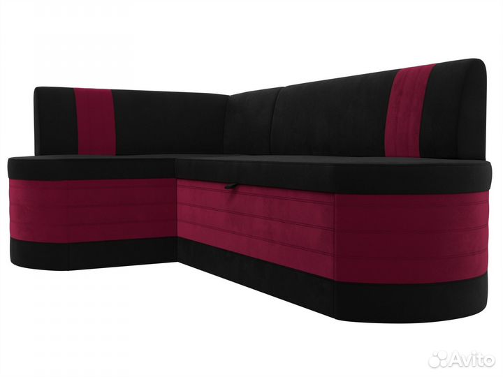 Диван кухонный угловой Токио левый угол, микровельвет, черный, бордовый