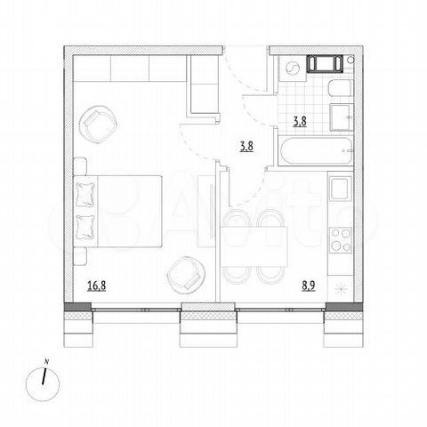 1-к. апартаменты, 33,3 м², 5/7 эт.