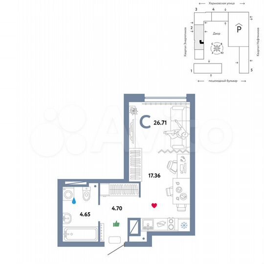 Квартира-студия, 26,7 м², 8/25 эт.