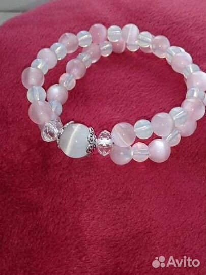 Браслет из бусины кошачий глаз и лунного камня