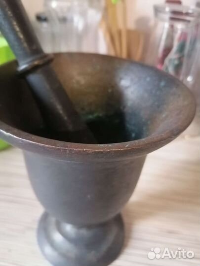 Антиквариат ступка с пестиком бронза