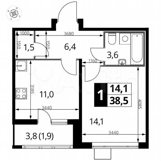 1-к. квартира, 38,5 м², 21/24 эт.
