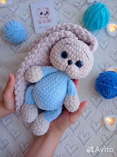 Вязанный детский плед игрушка подарок на выписку