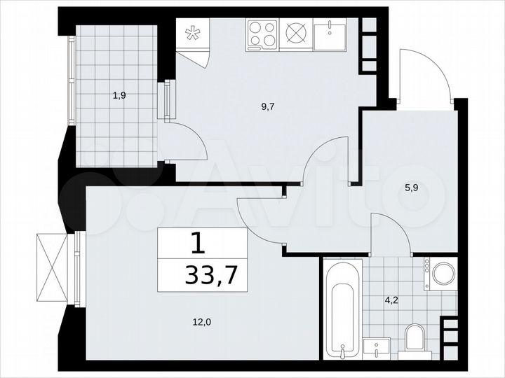 1-к. квартира, 33,7 м², 16/22 эт.