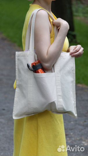 Новая сумка шоппер из текстиля с карманом