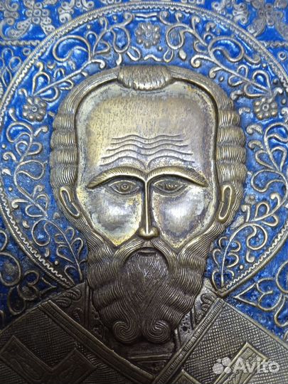 Большая икона Николай Чудотворец, 19 век, эмаль