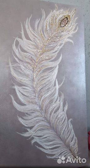 Картина золото на холсте перламутр перо текстурная