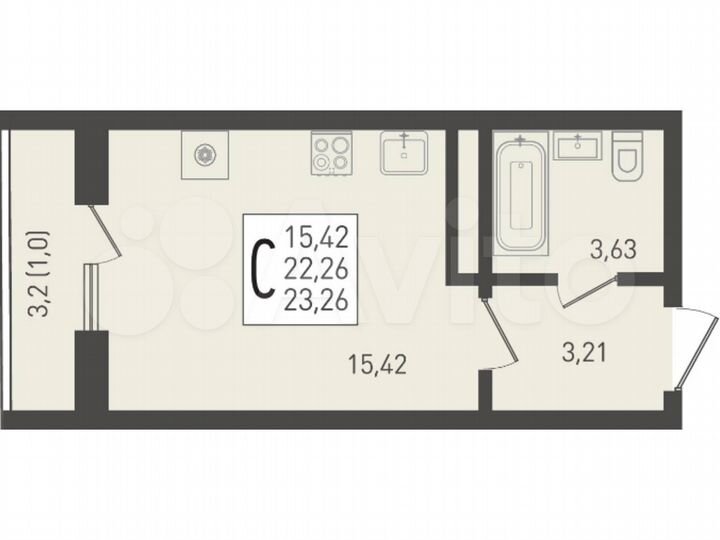 Квартира-студия, 23,3 м², 19/24 эт.