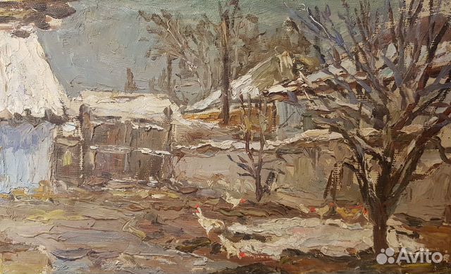 Картина маслом. Двор. 1972 г. Безикович Б.Н