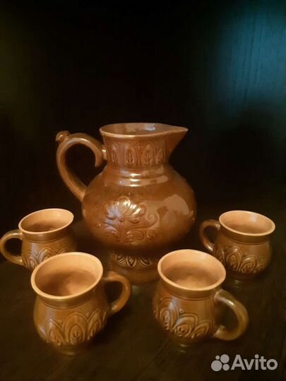 Кувшин глиняный с кружками СССР