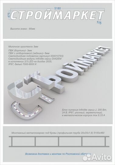 Готовая световая вывеска Строймаркет