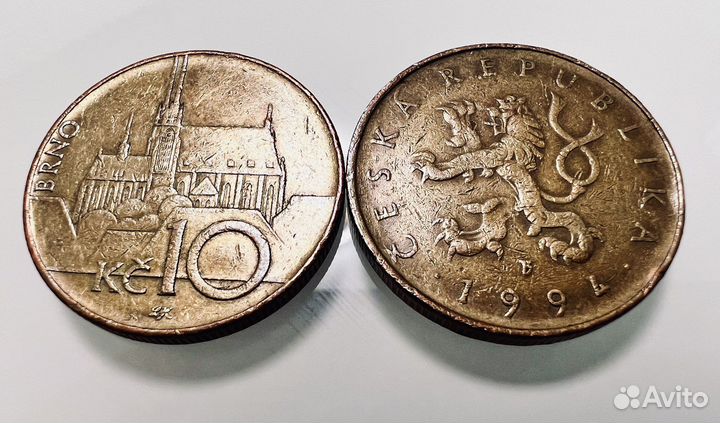 Монета Чехия 10 крон 1994 и 2004