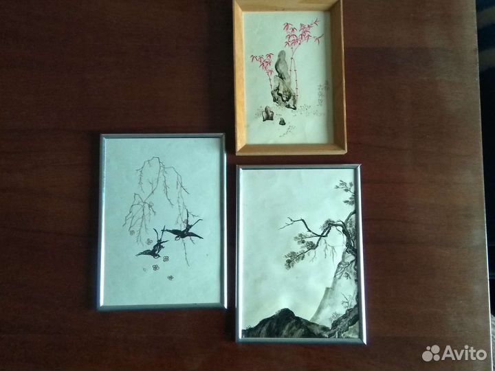 Живопись, миниатюра, тушь, Япония, рамки