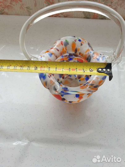 Винтаж конфетница корзинка гутное стекло СССР